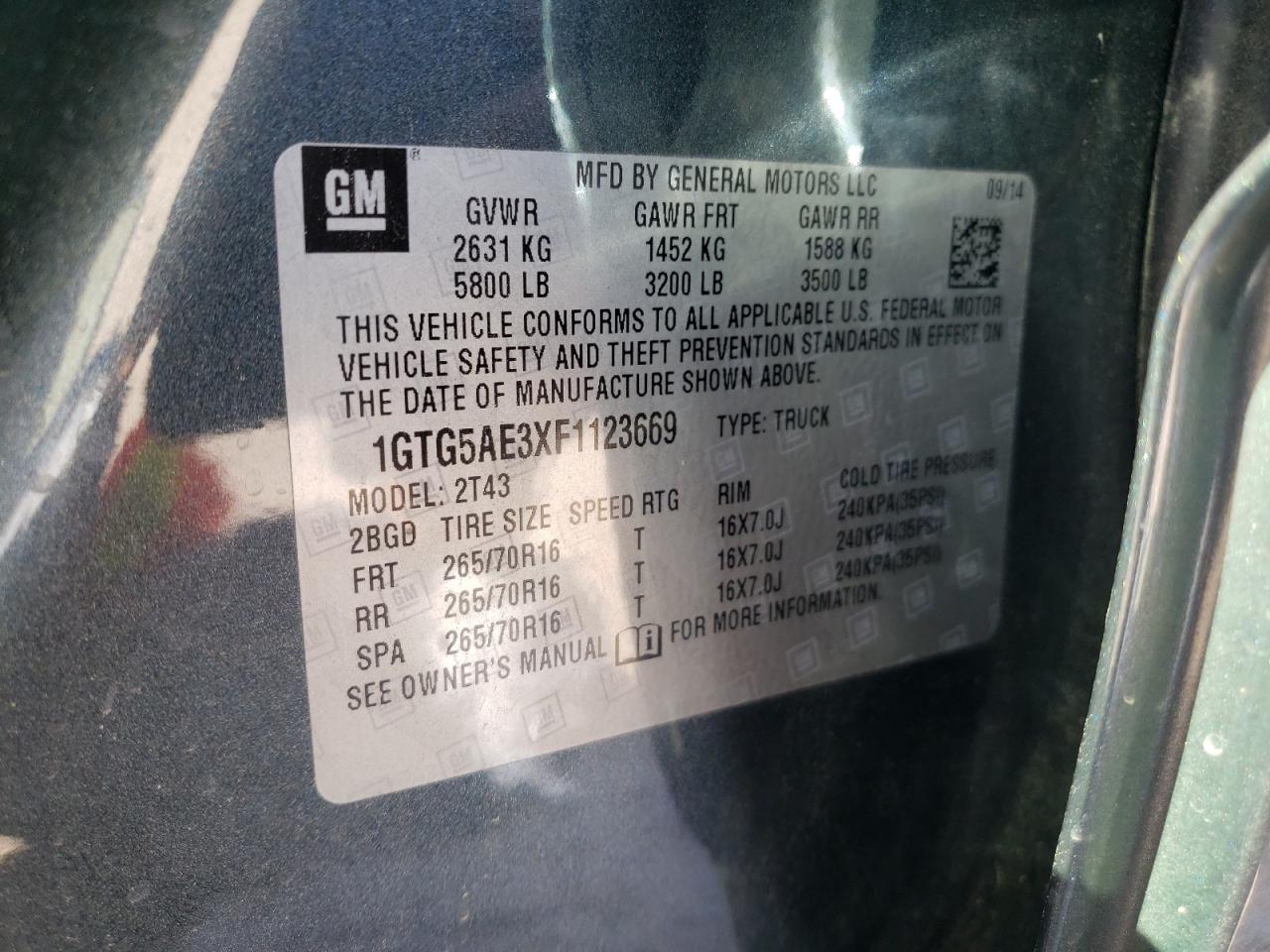 Photo 10 from auction – 2015 GMC CANYON with VIN 1GTG5AE3XF1123669