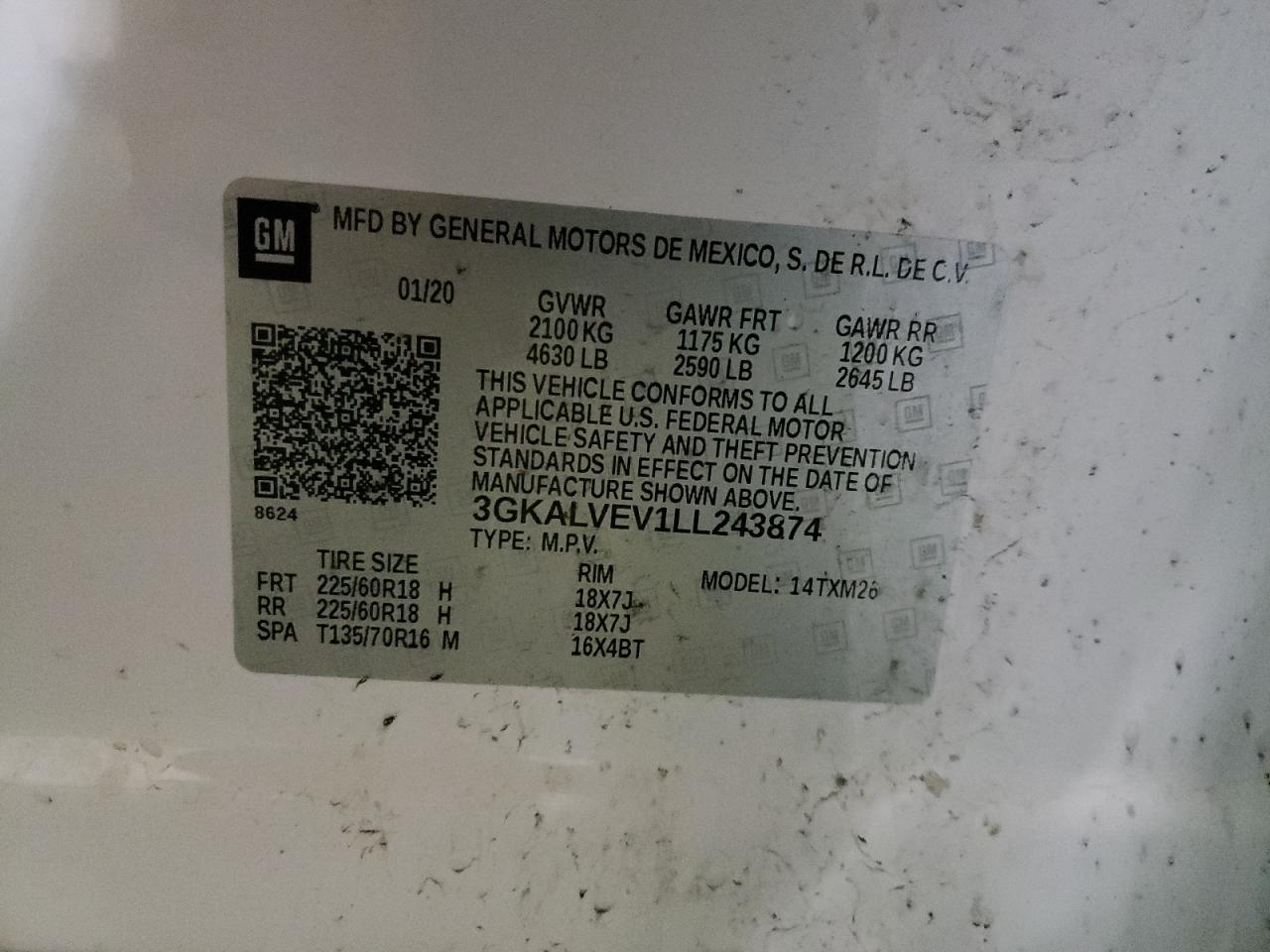 Photo 10 from auction – 2020 GMC TERRAIN SL with VIN 3GKALVEV1LL243874