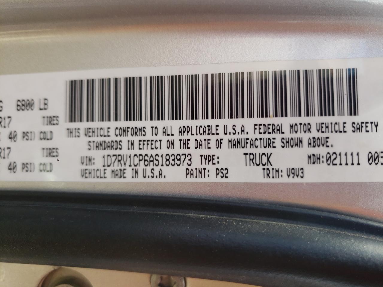 Photo 10 from auction – 2010 DODGE RAM 1500 with VIN 1D7RV1CP6AS183973