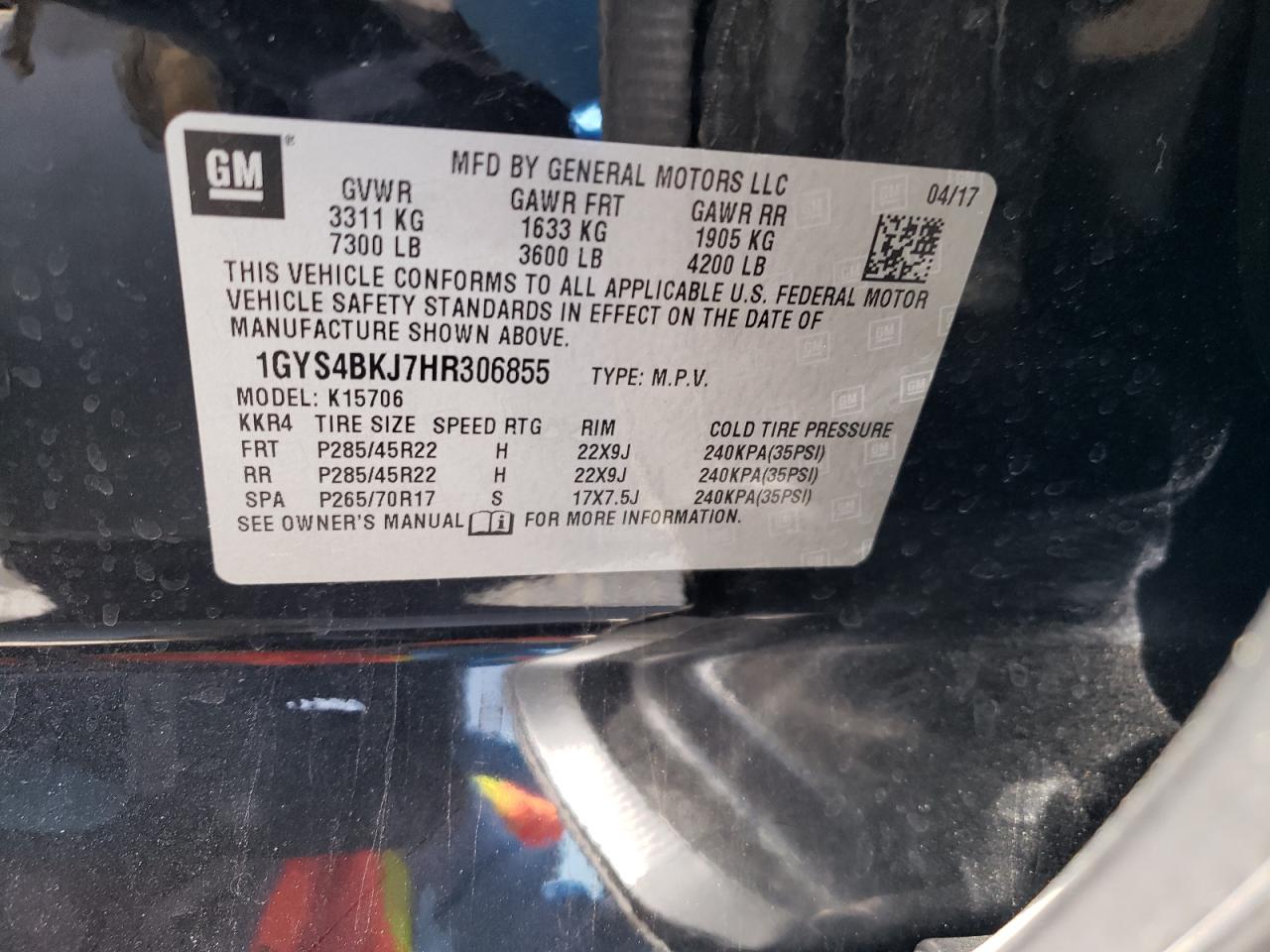 Photo 10 from auction – 2017 CADILLAC ESCALADE L with VIN 1GYS4BKJ7HR306855