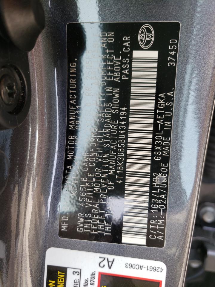 Photo 10 from auction – 2011 TOYOTA AVALON BAS with VIN 4T1BK3DB5BU434194