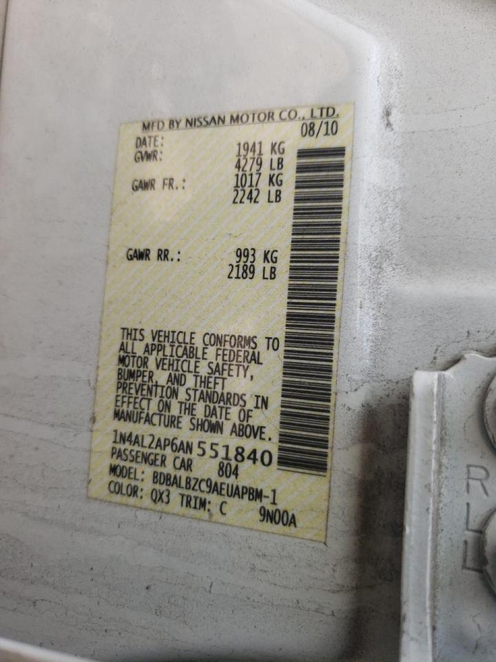 Photo 10 from auction – 2010 NISSAN ALTIMA BAS with VIN 1N4AL2AP6AN551840