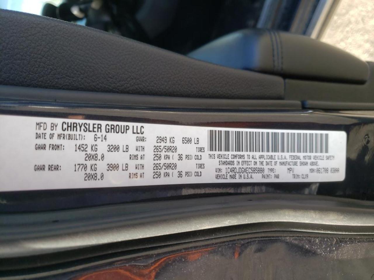 Photo 10 from auction – 2014 DODGE DURANGO LI with VIN 1C4RDJDGXEC585880