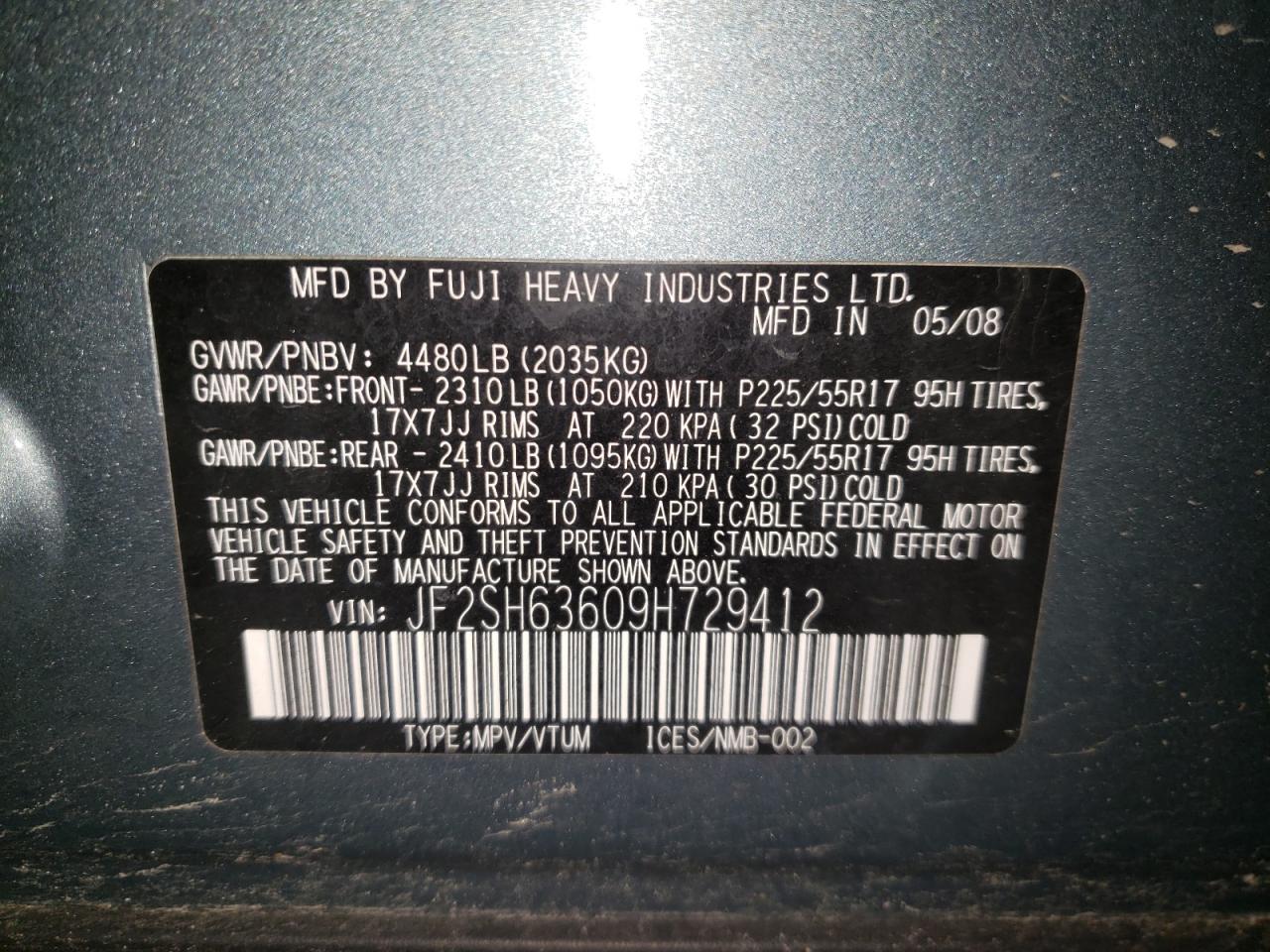 Photo 10 from auction – 2009 SUBARU FORESTER 2 with VIN JF2SH63609H729412