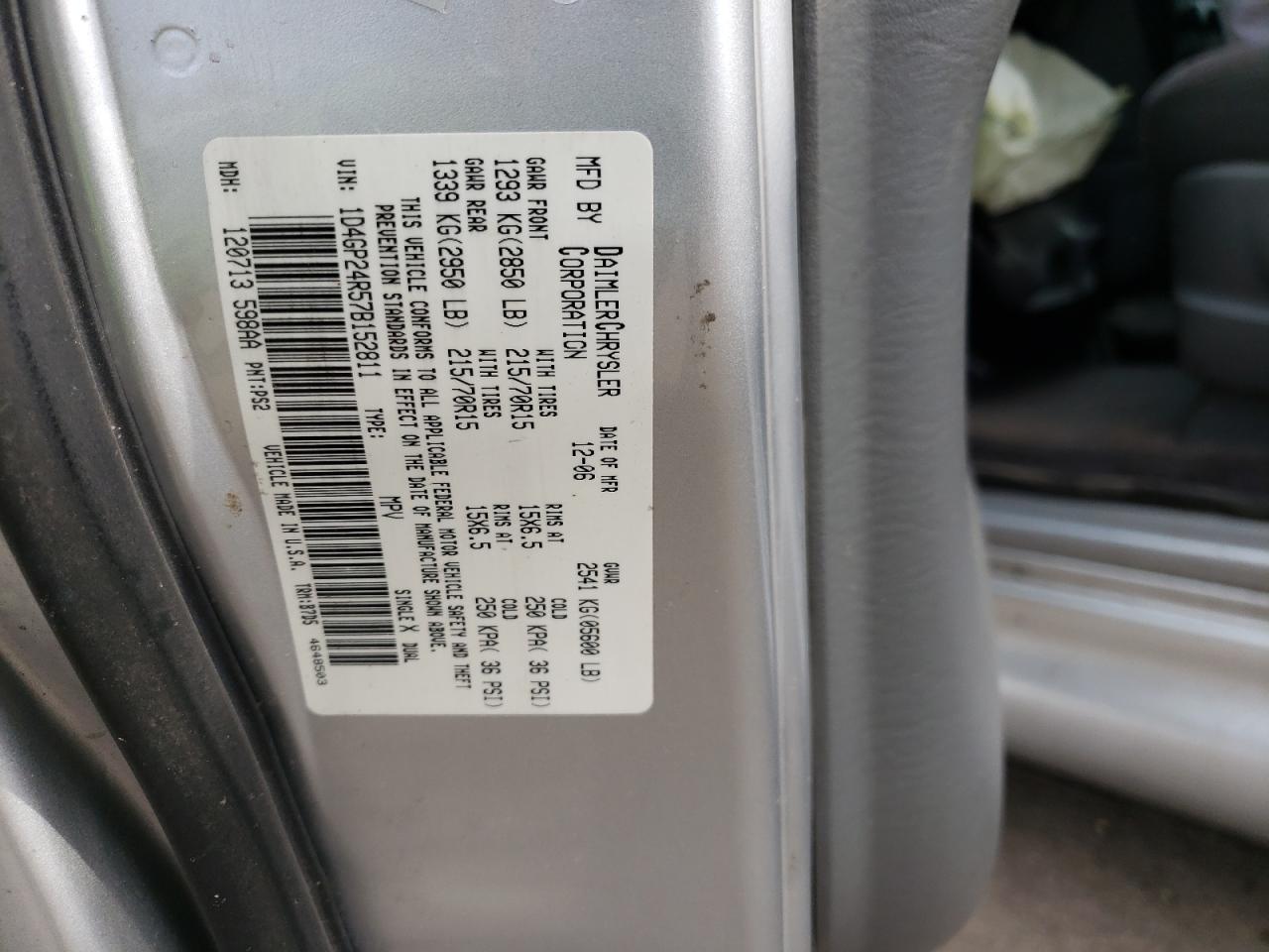 Photo 10 from auction – 2007 DODGE GRAND CARA with VIN 1D4GP24R57B152811