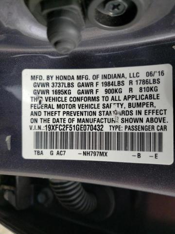 Photo 10 from auction – 2016 HONDA CIVIC LX with VIN 19XFC2F51GE070432