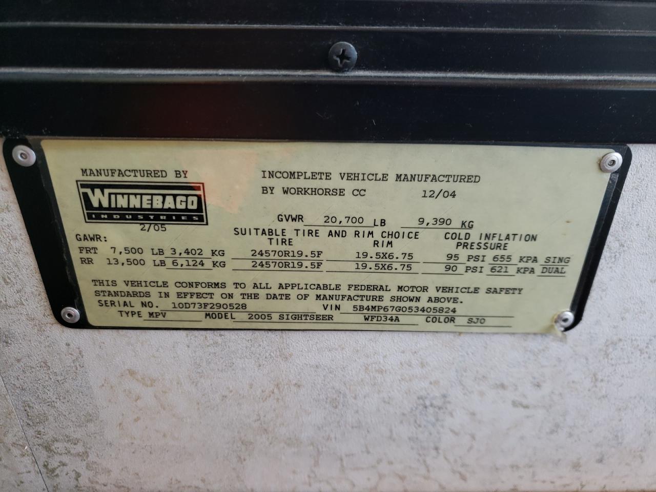 Photo 10 from auction – 2005 WINNEBAGO ALL MODELS with VIN 5B4MP67G053405824