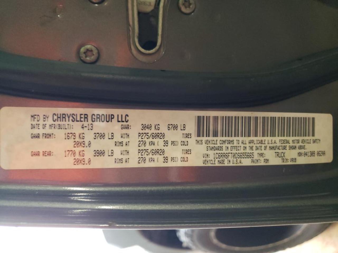 Photo 10 from auction – 2013 RAM 1500 ST with VIN 1C6RR6FT0DS655665