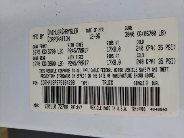 Photo 10 from auction – 2007 DODGE RAM 1500 S with VIN 1D7HA18P37S164208