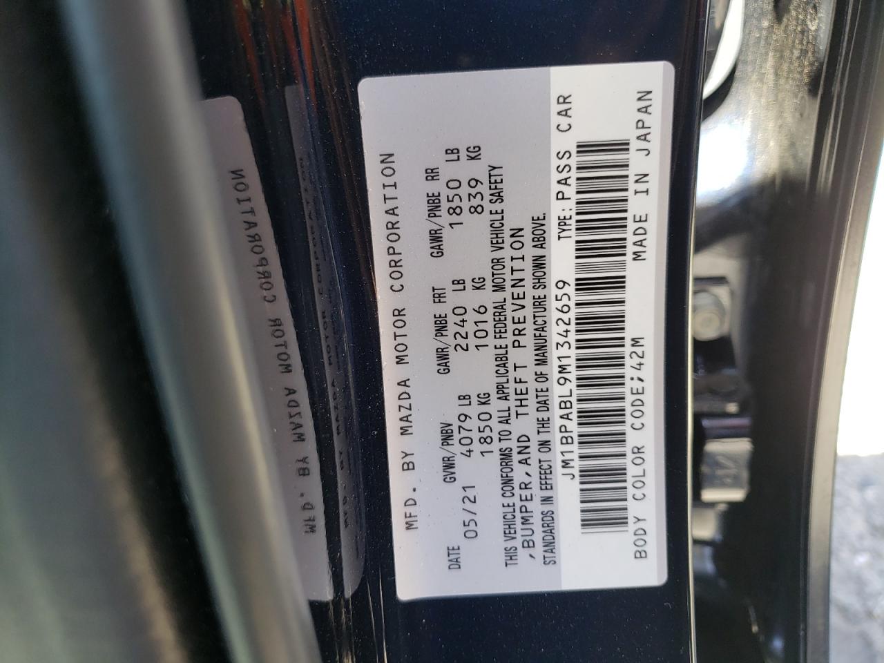 Photo 10 from auction – 2021 MAZDA 3 SELECT with VIN JM1BPABL9M1342659