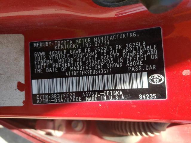 Photo 10 from auction – 2014 TOYOTA CAMRY L with VIN 4T1BF1FK2EU843571