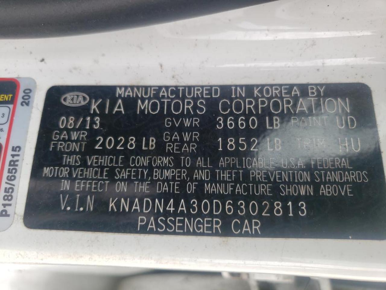 Photo 10 from auction – 2013 KIA RIO EX with VIN KNADN4A30D6302813