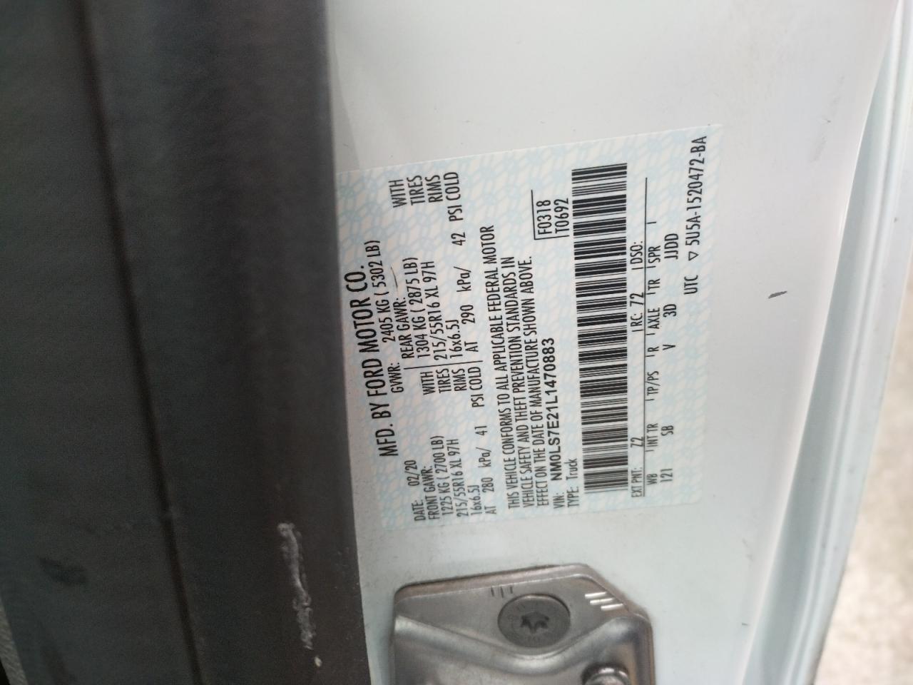Photo 10 from auction – 2020 FORD TRANSIT CO with VIN NM0LS7E21L1470883