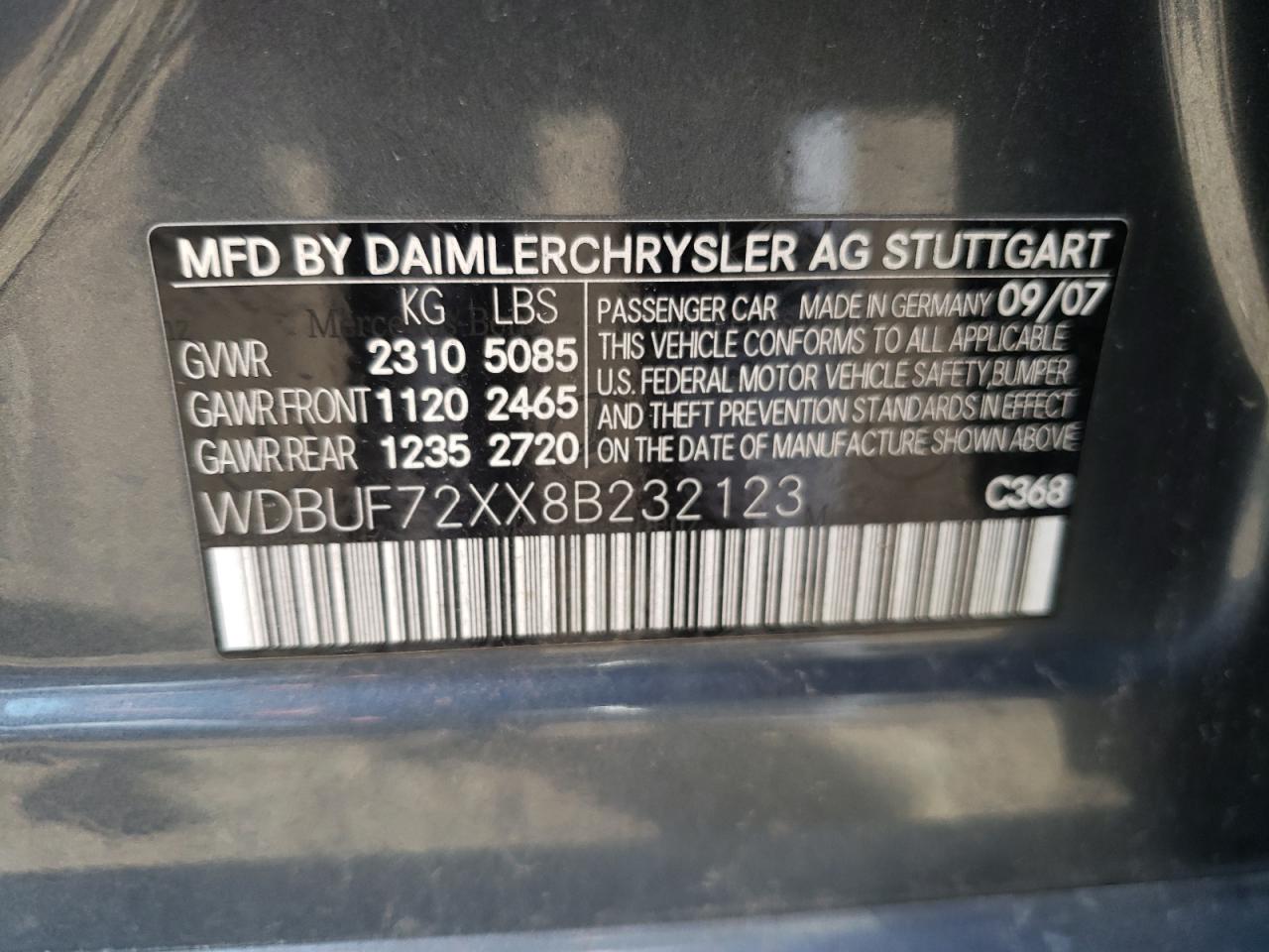 Photo 10 from auction – 2008 MERCEDES-BENZ E 550 with VIN WDBUF72XX8B232123
