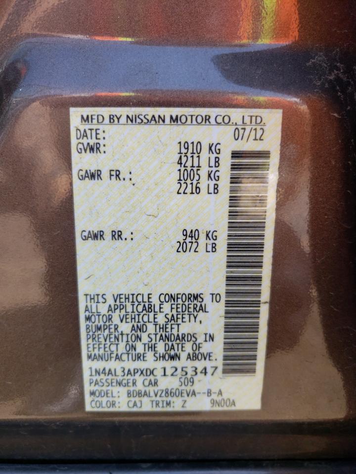 Photo 10 from auction – 2013 NISSAN ALTIMA 2.5 with VIN 1N4AL3APXDC125347