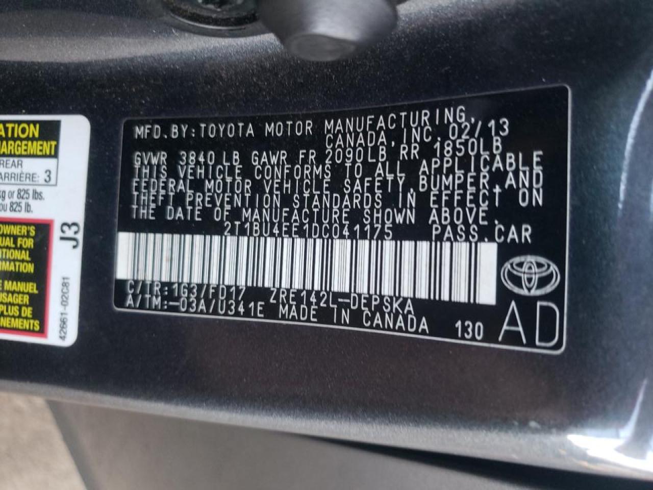 Photo 10 from auction – 2013 TOYOTA COROLLA BA with VIN 2T1BU4EE1DC041175