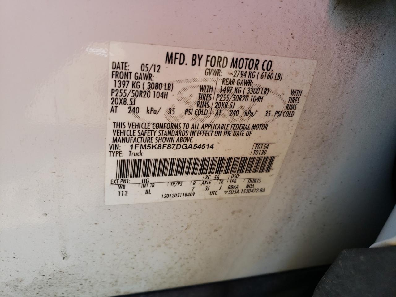 Photo 10 from auction – 2013 FORD EXPLORER L with VIN 1FM5K8F87DGA54514