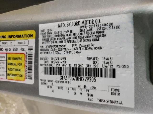 Photo 10 from auction – 2015 FORD FUSION S with VIN 3FA6P0G70FR229205