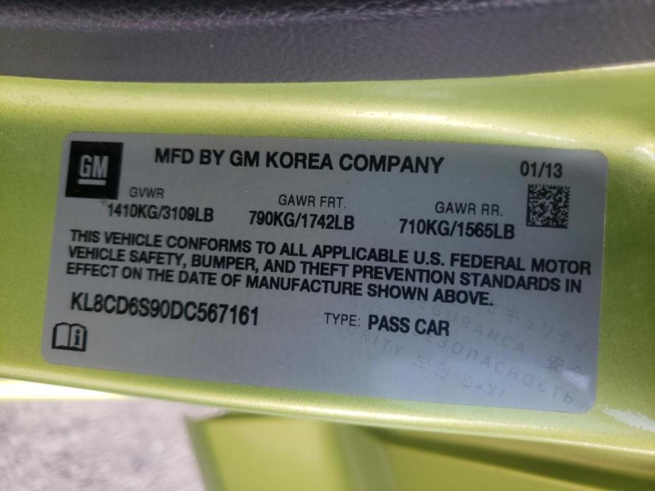 Photo 10 from auction – 2013 CHEVROLET SPARK 1LT with VIN KL8CD6S90DC567161