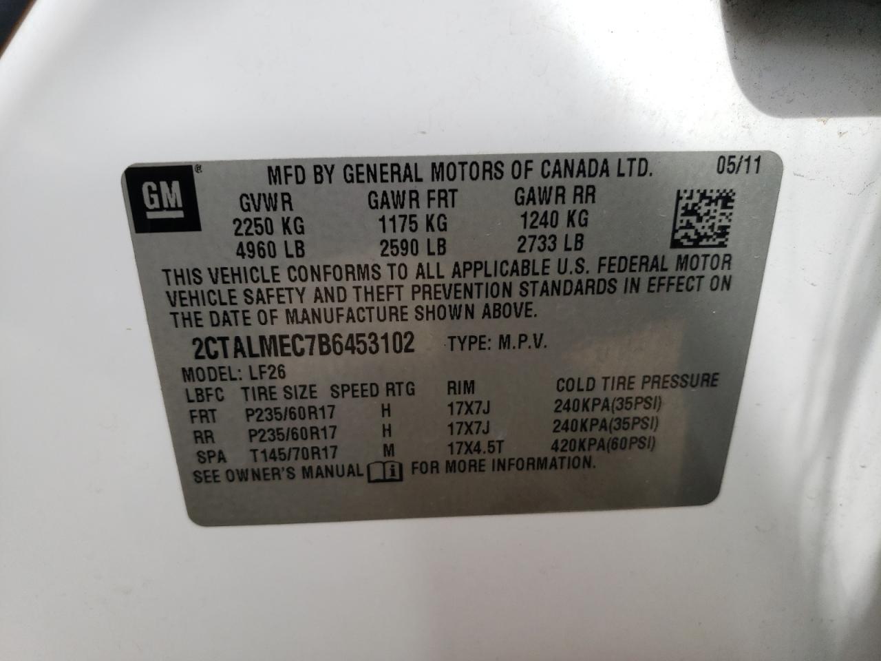 Photo 10 from auction – 2011 GMC TERRAIN SL with VIN 2CTALMEC7B6453102