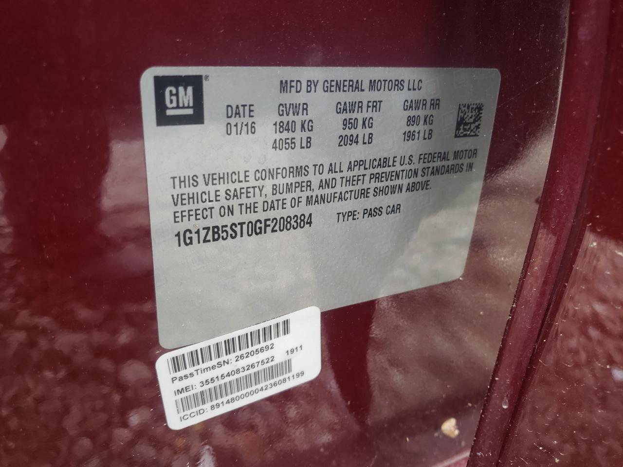 Photo 10 from auction – 2016 CHEVROLET MALIBU LS with VIN 1G1ZB5ST0GF208384