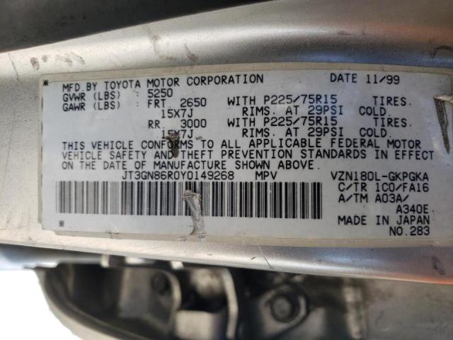 Photo 10 from auction – 2000 TOYOTA 4RUNNER SR with VIN JT3GN86R0Y0149268