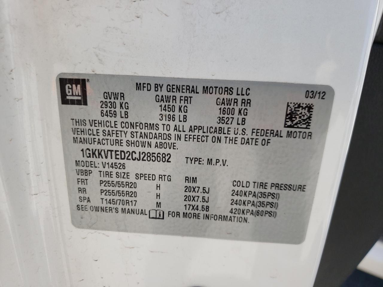 Photo 10 from auction – 2012 GMC ACADIA DEN with VIN 1GKKVTED2CJ285682