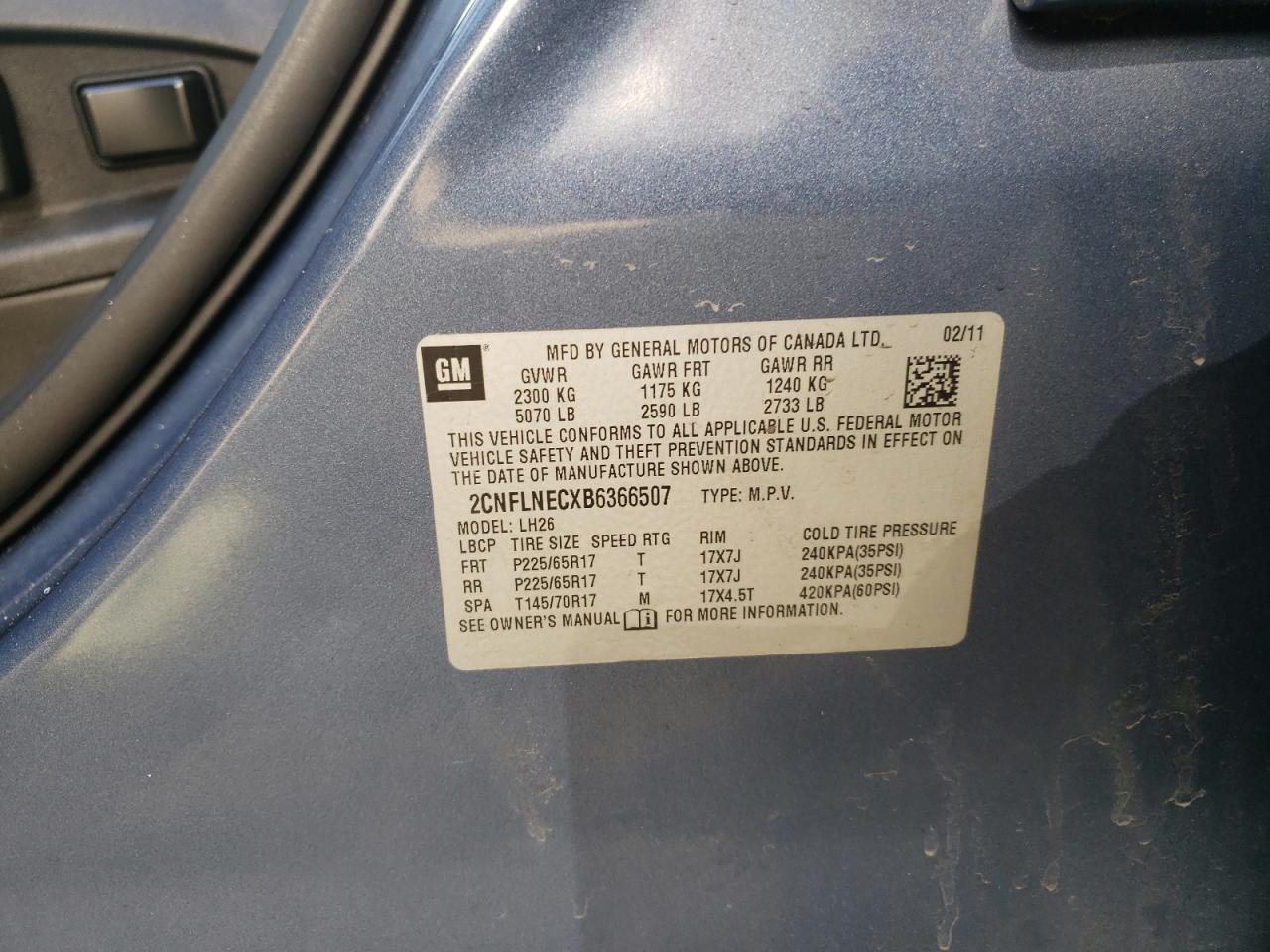 Photo 10 from auction – 2011 CHEVROLET EQUINOX LT with VIN 2CNFLNECXB6366507