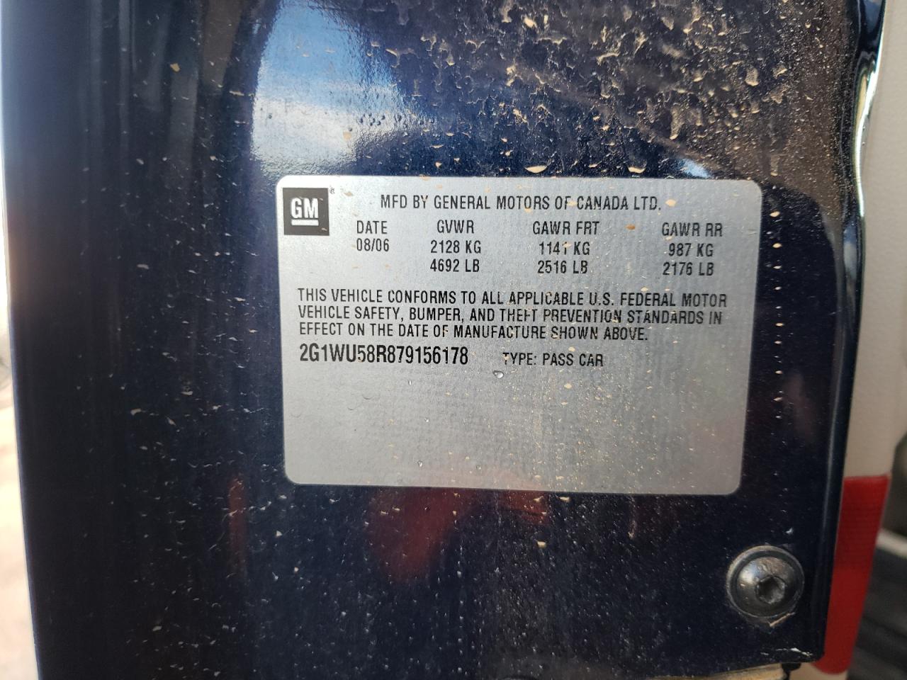 Photo 10 from auction – 2007 CHEVROLET IMPALA LTZ with VIN 2G1WU58R879156178