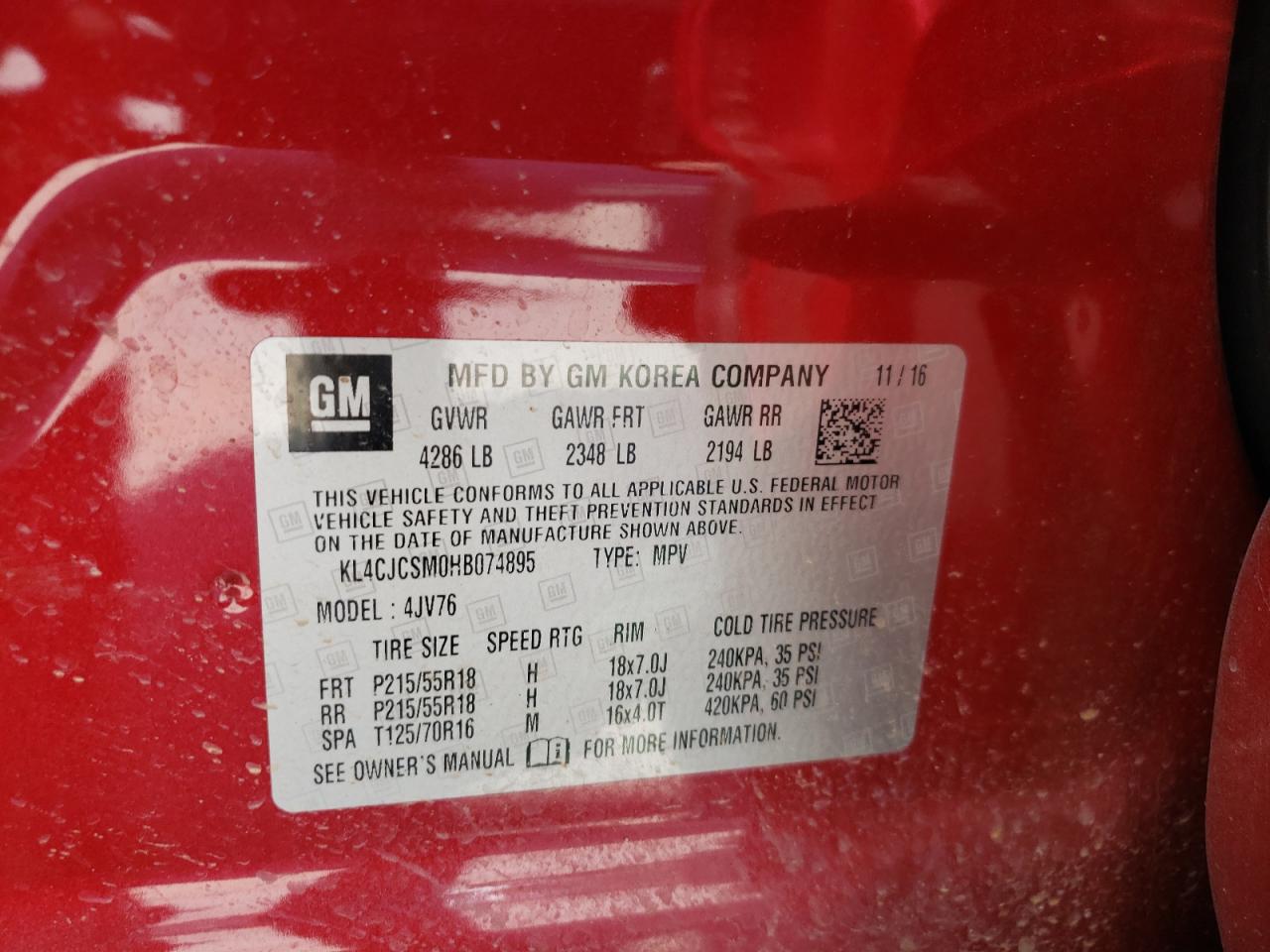 Photo 10 from auction – 2017 BUICK ENCORE ESS with VIN KL4CJCSM0HB074895