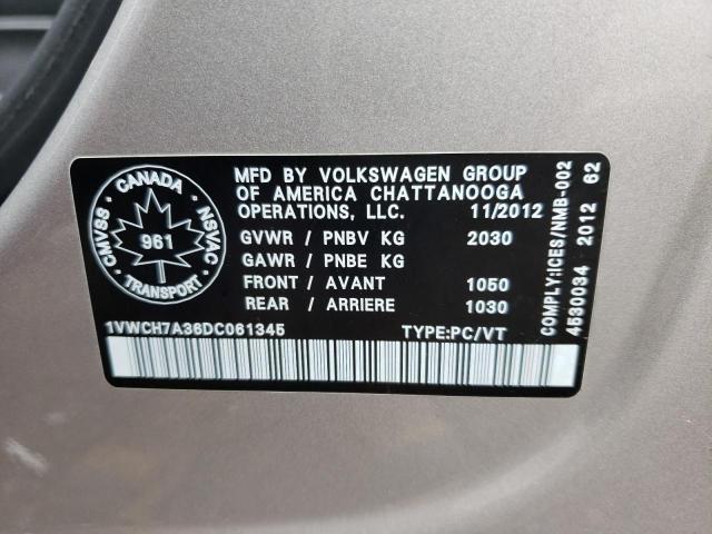 Photo 10 from auction – 2013 VOLKSWAGEN PASSAT SEL with VIN 1VWCH7A36DC061345