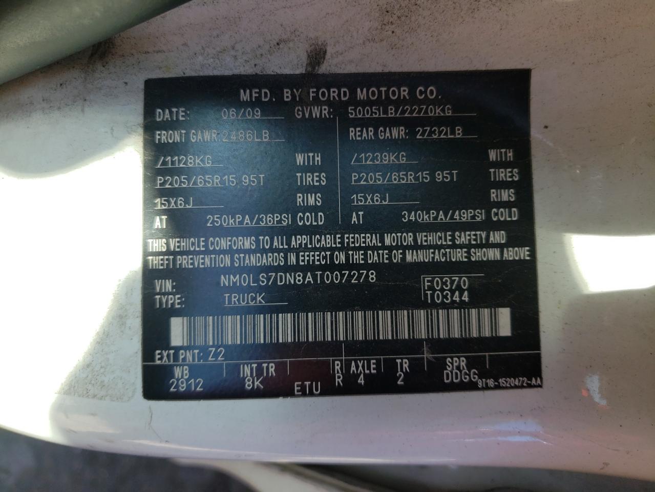 Photo 10 from auction – 2010 FORD TRANSIT CO with VIN NM0LS7DN8AT007278