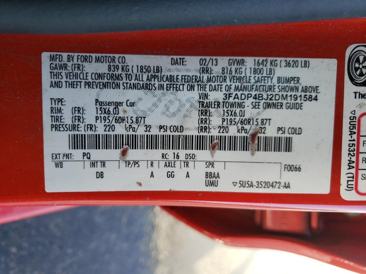 Photo 10 from auction – 2013 FORD FIESTA SE with VIN 3FADP4BJ2DM191584