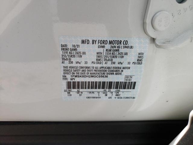 FORD EXPLORER X 2021 with VIN 1FMSK8DH2MGC05636 - Photo from auction