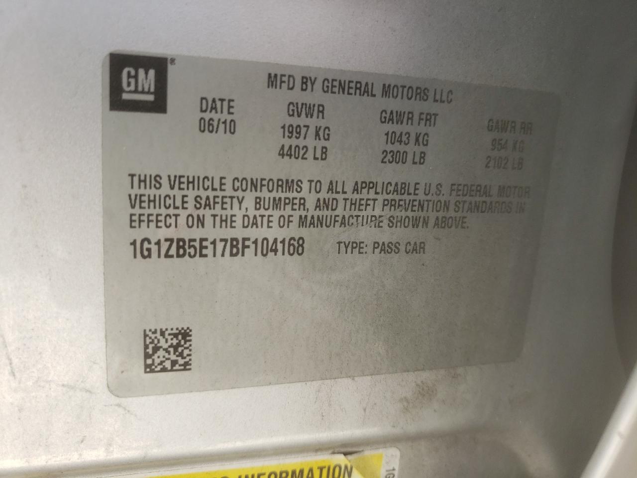 Photo 10 from auction – 2011 CHEVROLET MALIBU LS with VIN 1G1ZB5E17BF104168