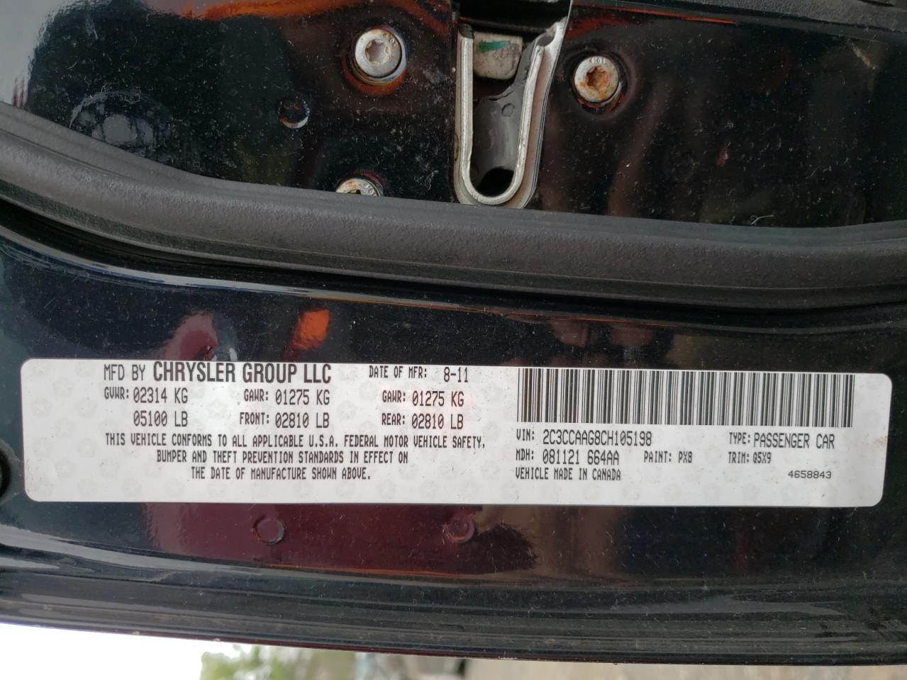 Photo 10 from auction – 2012 CHRYSLER 300 with VIN 2C3CCAAG8CH105198