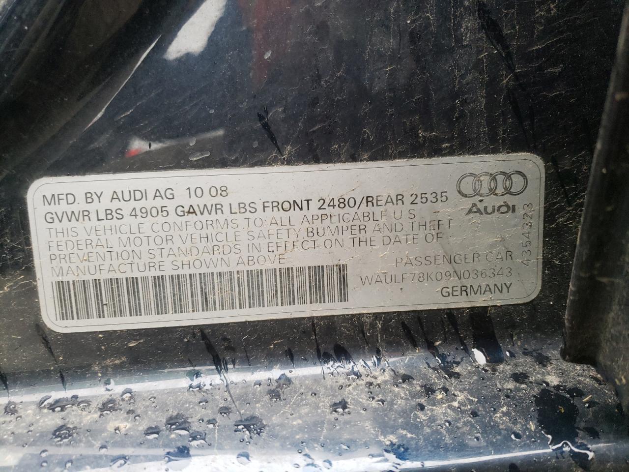 Photo 10 from auction – 2009 AUDI A4 2.0T QU with VIN WAULF78K09N036343
