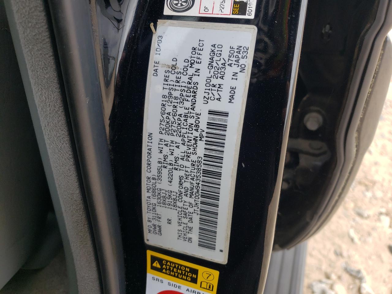 Foto 10 de la subasta – 2004 LEXUS LX 470 con VIN JTJHT00W943538583