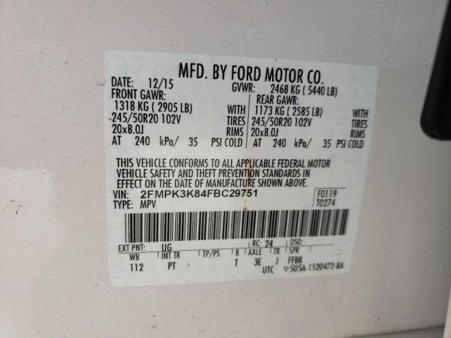Photo 10 from auction – 2015 FORD EDGE TITAN with VIN 2FMPK3K84FBC29751