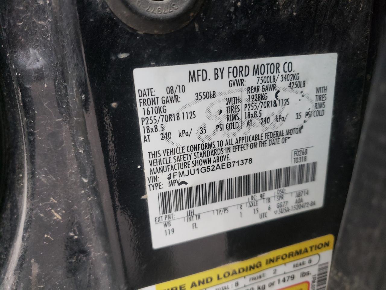 Photo 10 from auction – 2010 FORD EXPEDITION with VIN 1FMJU1G52AEB71378