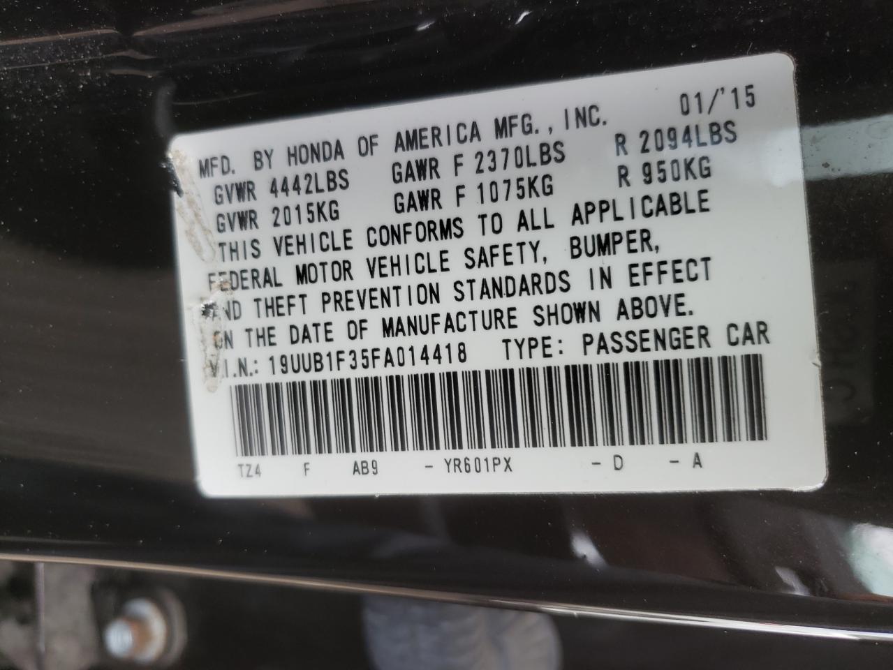 Photo 10 from auction – 2015 ACURA TLX with VIN 19UUB1F35FA014418