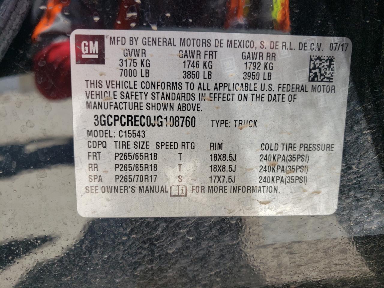 Photo 10 from auction – 2018 CHEVROLET SILVERADO with VIN 3GCPCREC0JG108760