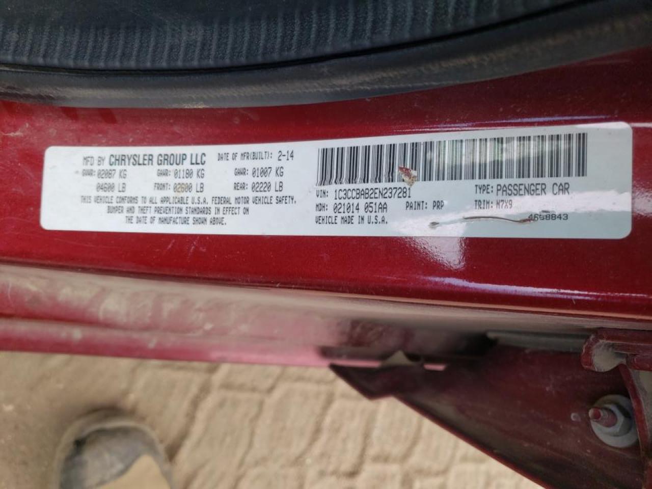 Photo 10 from auction – 2014 CHRYSLER 200 LX with VIN 1C3CCBAB2EN237281