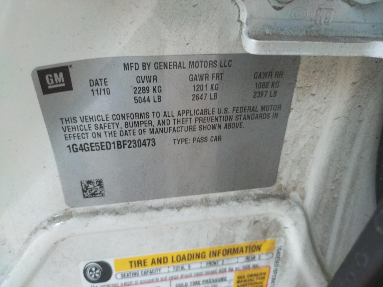 Photo 10 from auction – 2011 BUICK LACROSSE C with VIN 1G4GE5ED1BF230473