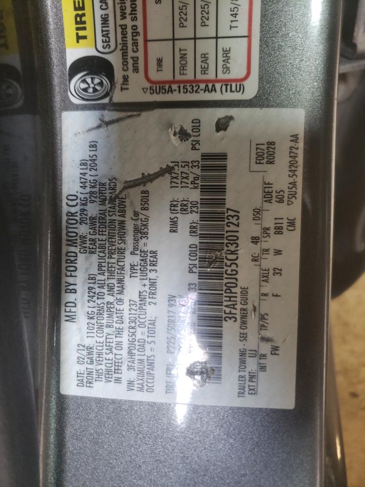 Photo 10 from auction – 2012 FORD FUSION SEL with VIN 3FAHP0JG5CR301237