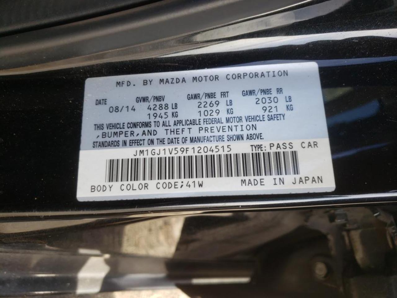 Photo 10 from auction – 2015 MAZDA 6 TOURING with VIN JM1GJ1V59F1204515