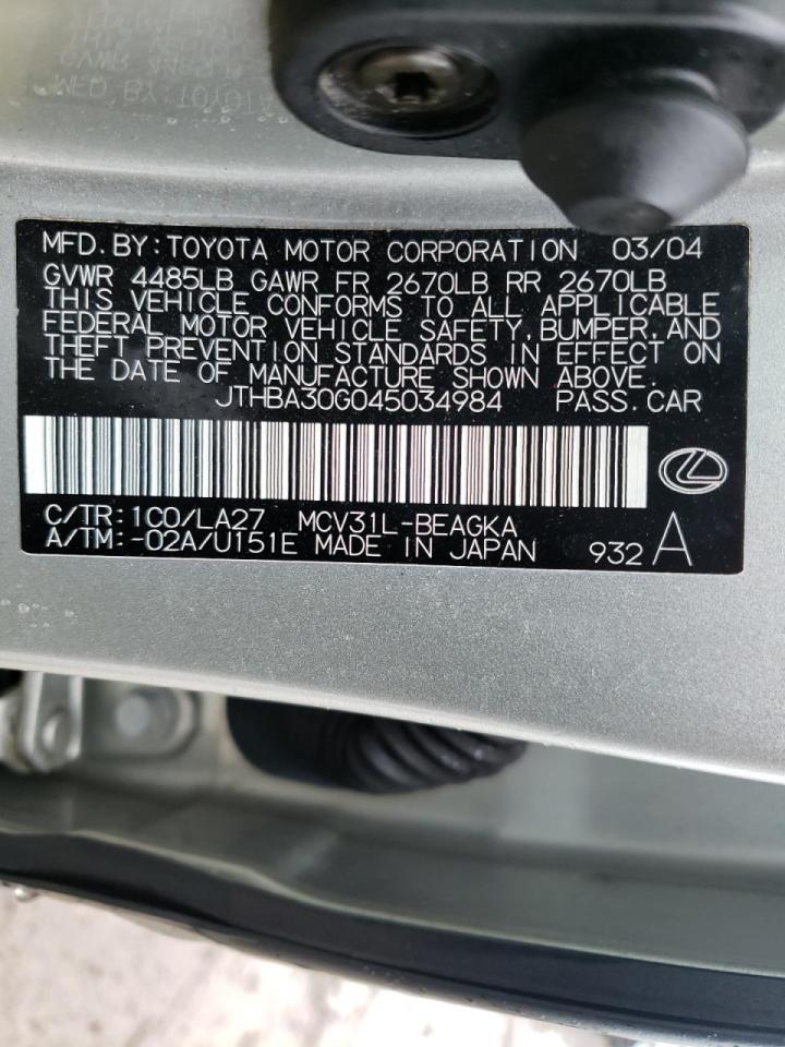 Photo 10 from auction – 2004 LEXUS ES 330 with VIN JTHBA30G045034984