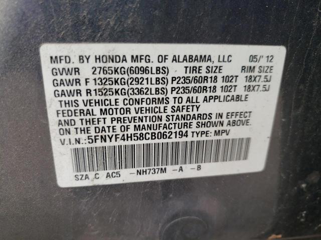 Photo 10 from auction – 2012 HONDA PILOT EXL with VIN 5FNYF4H58CB062194