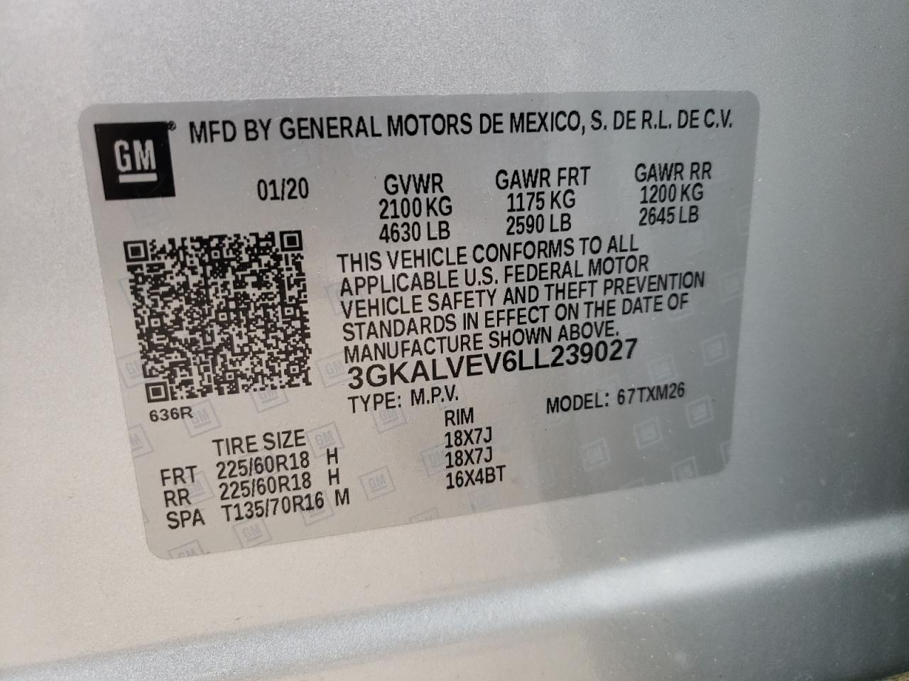 Photo 10 from auction – 2020 GMC TERRAIN SL with VIN 3GKALVEV6LL239027
