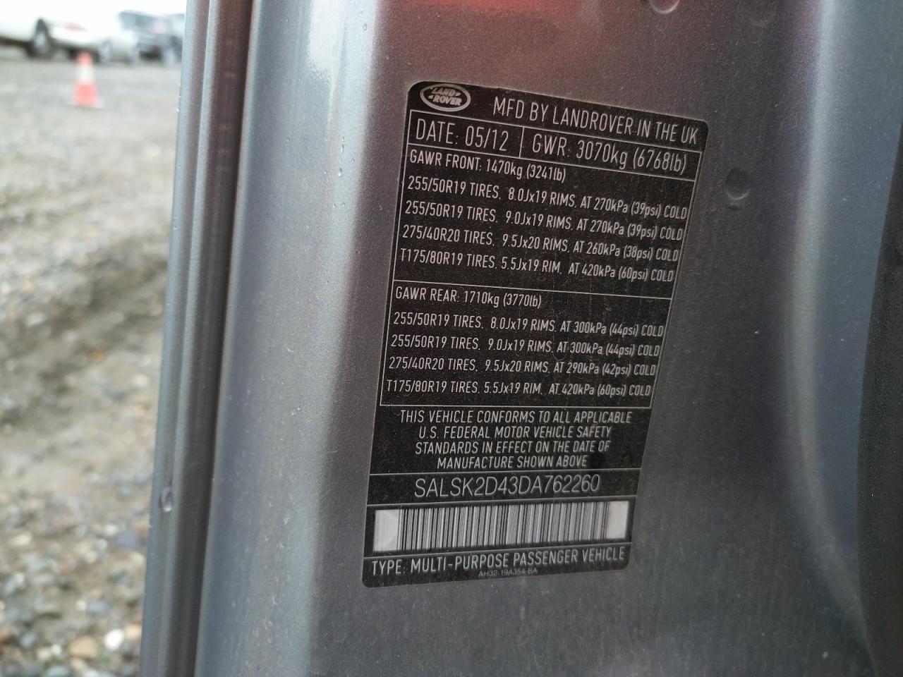 Photo 10 from auction – 2013 LAND ROVER RANGE ROVE with VIN SALSK2D43DA762260